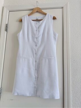Paper Crane White Sleeveless Button-Front Mini Dress